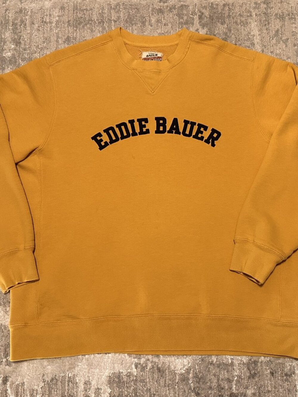 Vintage Y2K Eddie Bauer Spell Out Pullover Sweatshirt Goldenrod Men's XL Tall